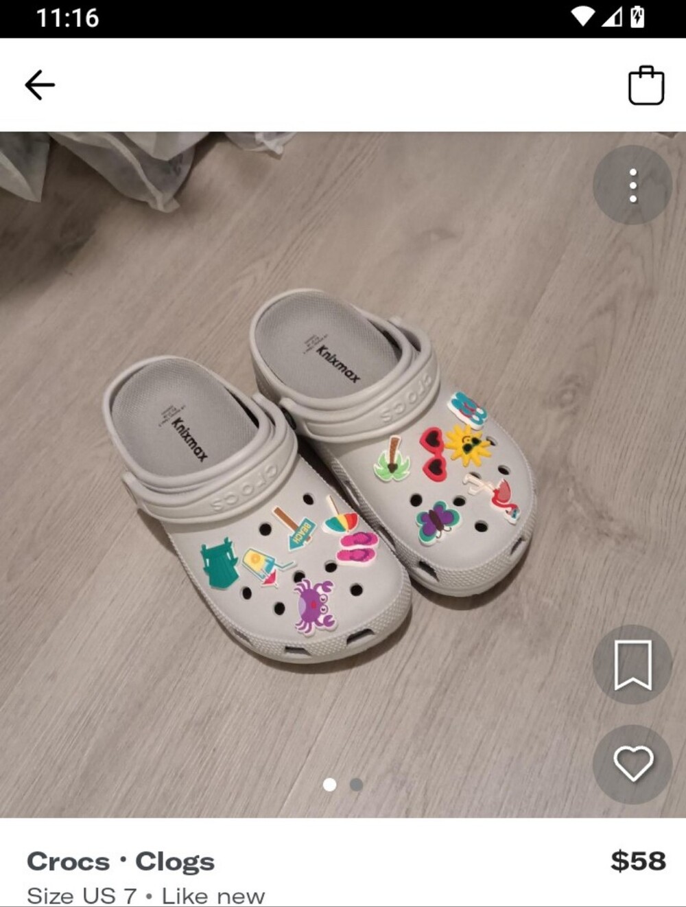 NEW CROCS Classic Clog in Light Grey with Colorful Jibbitz